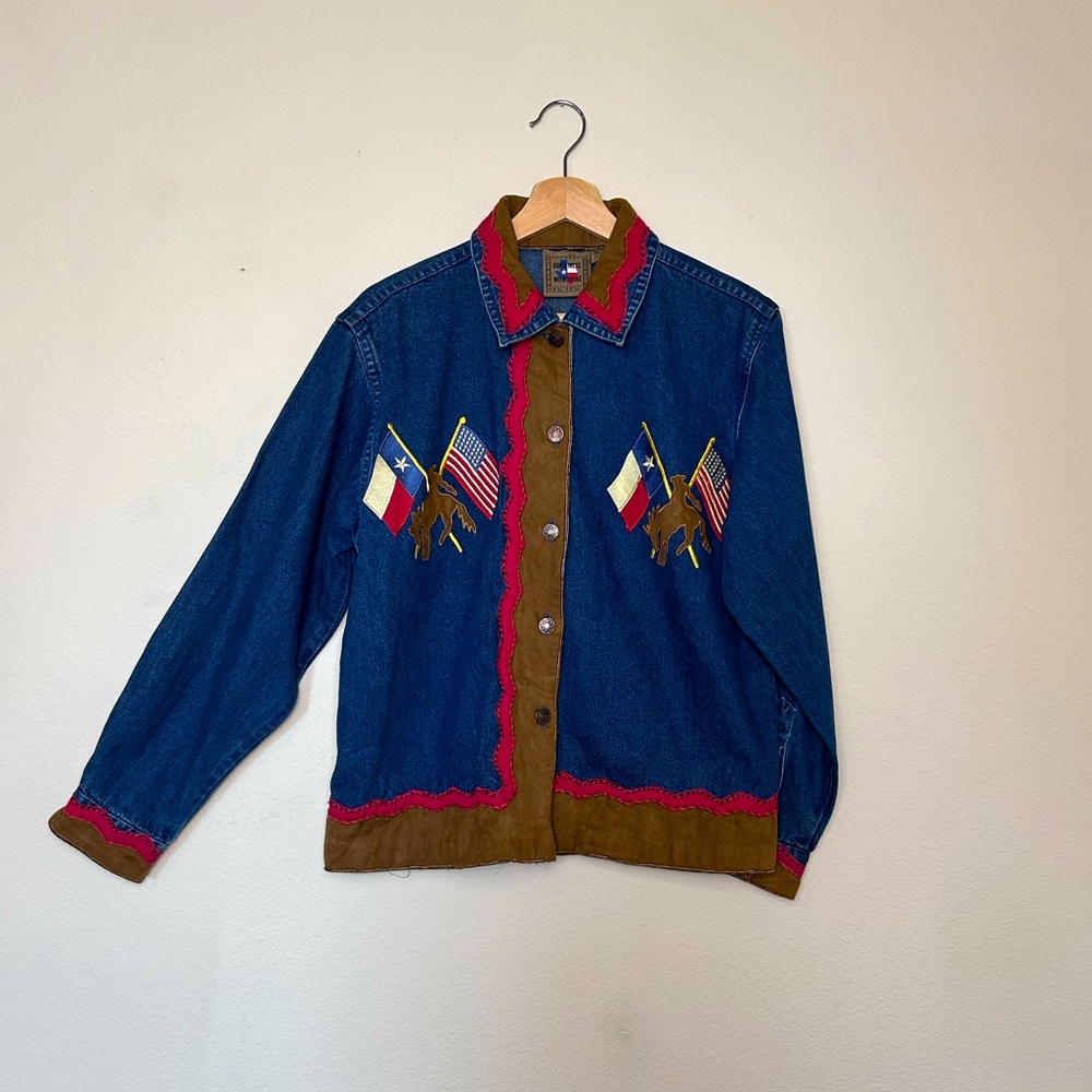 Womens Don’t Mess With Texas Embroidered Denim Jacket Size M Fun Vintage America
